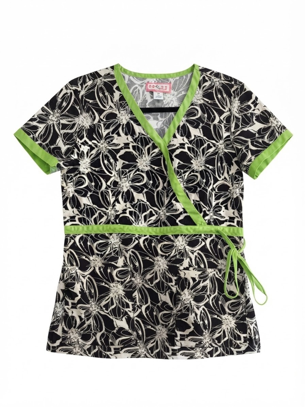 Koi Women's Floral Print Scrub Top with Green Trim size small 115PR